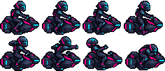 An animation sheet of a neon rider