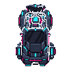A top-down neon car