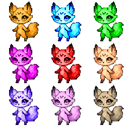 One fox sprite shown in nine different palettes generated by the colorizer