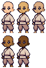 One character sprite rendered across a range of skin tone ramps
